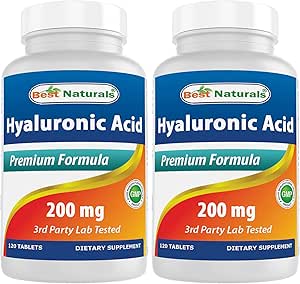 Best Naturals Hyaluronic Acid 200 mg 120 Tablets (Non-GMO, Gluten Free) - Promotes Youthful Healthy Skin & Healthy Joint Function (120 Count (Pack of 2))