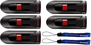 SanDisk Cruzer Glide 64GB (5 Pack) USB 2.0 Flash Drive SDCZ60-064G-B35 - With (2) Everything But Stromboli (tm) Lanyard