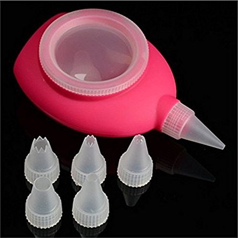 Silicone Macaron Pastry Cream Cake Muffin Baking Decorating Squeezer Pen with 6 Nozzles