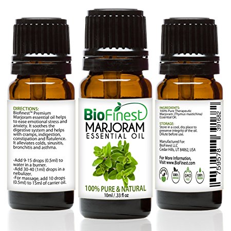 BioFinest Marjoram Oil - 100% Pure Marjoram Essential Oil - Premium Organic - Therapeutic Grade - Best For Aromatherapy - Antiseptic - Ease Stress/Anxiety - FREE E-Book (10ml)