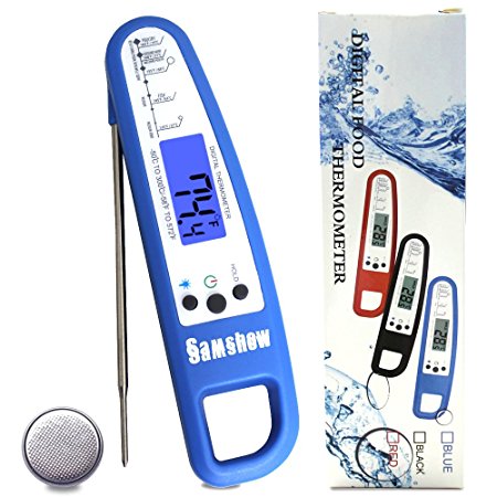 Samshow Instant Read Digital Meat Thermometer Cooking Food Meat Thermometer for Kitchen Magnet Back, Battery Included(Blue)