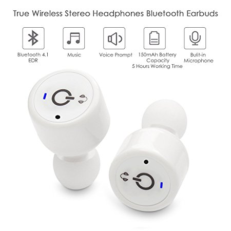 Mini Bluetooth Earbuds, ELEGIANT True Wireless Stereo In-ear Invisible Sport Headphones Bluetooth Earbuds Earphones Noise Canceling for iPhone 7 7S 6 6S Plus Galaxy S5 S6 and Android Phones White