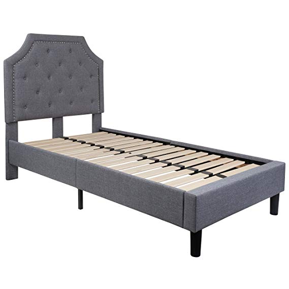 Flash Furniture Brighton Tufted Upholstered Twin Size Platform Bed in Light Gray Fabric