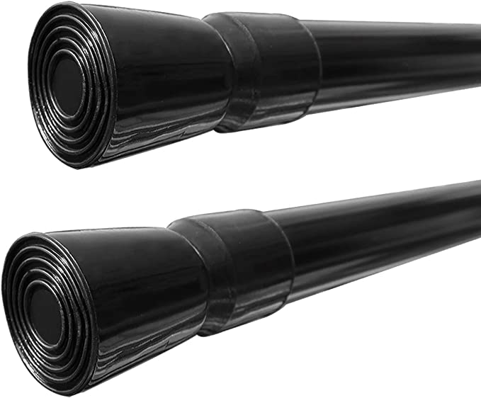 WindBreath Tension Shower Curtain Rod 41-77 Inch Pack of 2, 1.2” End Cap (Black)