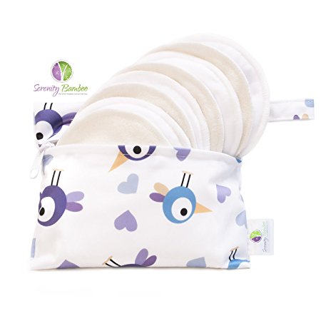 Washable Organic Bamboo 12CM Daytime Nursing Pads 8 pack (4 pair) with Laundry Bag - Natural and Reusable, Ultra Soft, and Super Absorbent for the Ultimate Luxury Breast Pad - By Serenity Bamboo