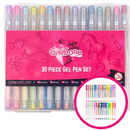 GEL PENS ART SET FOR GIRLS: 30 Pieces, Fun & Creative, Craft & Coloring Set for Girl, Kids & Teens. Best Gifts & Birthday Present Idea For Girls and Kids Of All Ages 4 5 6 7 8 9 10 years old plus.