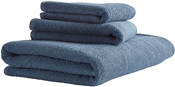 Amazon Brand – Rivet Popcorn Texture Organic Cotton Bath Towel Set, Set of 3, Ocean