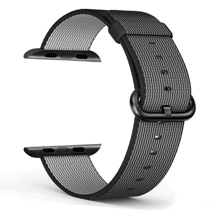 FanTEK Apple Watch Band Series 1 & Series 2 - Ballistic Woven Nylon Replacement iWatch Strap with Stainless Metal Clasp for 42mm Apple Smart Watch (Black)