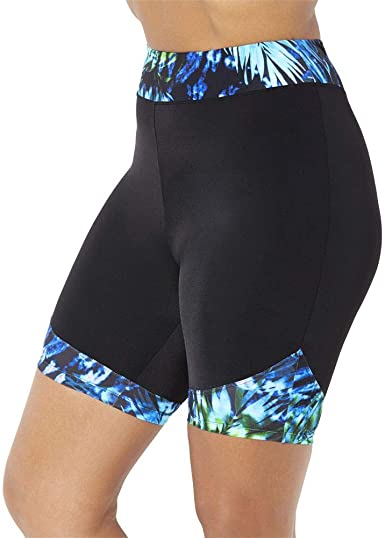 Swimsuits for All Women's Plus Size Blue Purple Swirl Tankini Set with Bike Short