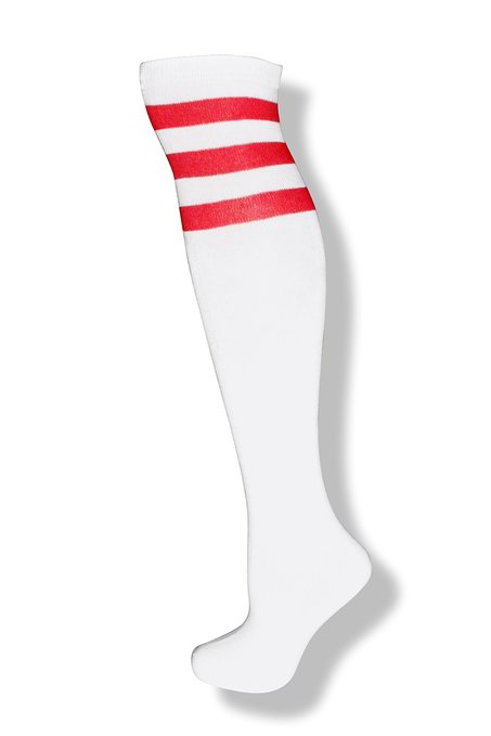 Unisex White Knee High Team Tube Socks w/ Three Various Colored Stripes