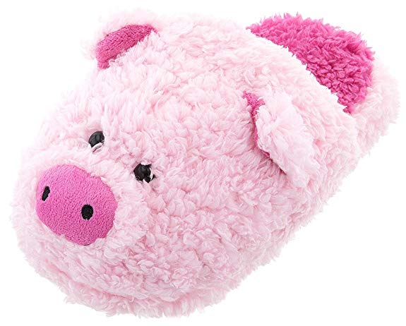 Women's Fuzzy Pink Pig Slippers