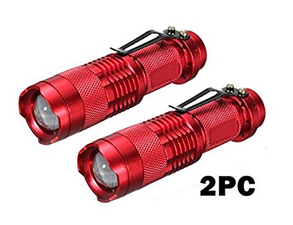 2PCS WAYLLSHINE® RED 7W 300LM Mini CREE X-PE LED Flashlight Torch Adjustable Focus Zoom Light Lamp for Riding, Camping, Hiking, Hunting & Indoor Activities
