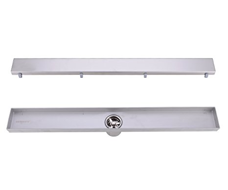 HANEBATH 24-inch Linear Shower Drain Channel with Flat Grate, 2" Center Outlet, 304 Stainless Steel
