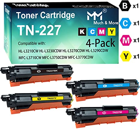 Compatible High Yield TN227 TN-227 Toner Cartridge TN-223 TN-227 Used for HL- L3210CW L3230CDW L3270CDW L3290CDW MFC-L3710CW L3750CDW L3770CDW Printer (4-Pack, BK C M Y), by MoreMore