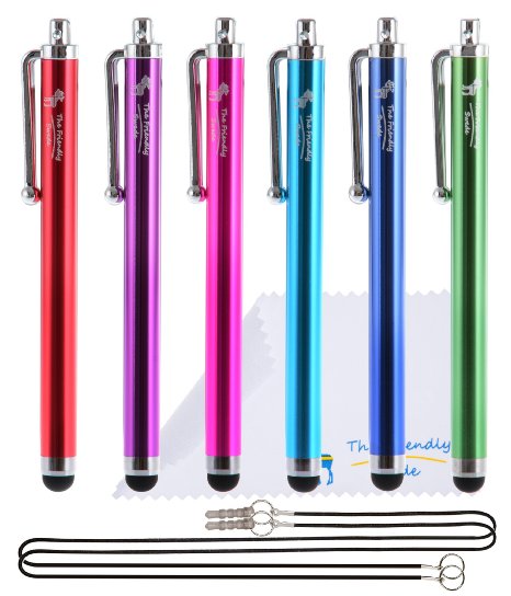 The Friendly Swede TM Universal Capacitive Touch Screen Stylus Multicolor Bundle of 6 - 215 Inch Stylus Lanyards and Microfiber Cloth Included - Retail Packaging