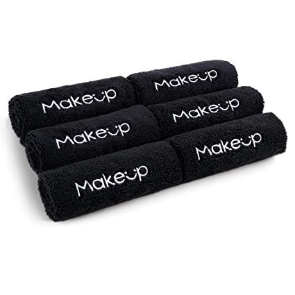 HOMEXCEL Makeup Remover Cloth 6 Pack,Premium Washable Soft 13x13 Inch Facial Cleansing Makeup Towels,Quick Dry Microfiber Face Towels Washcloths For All Skin Types,Black