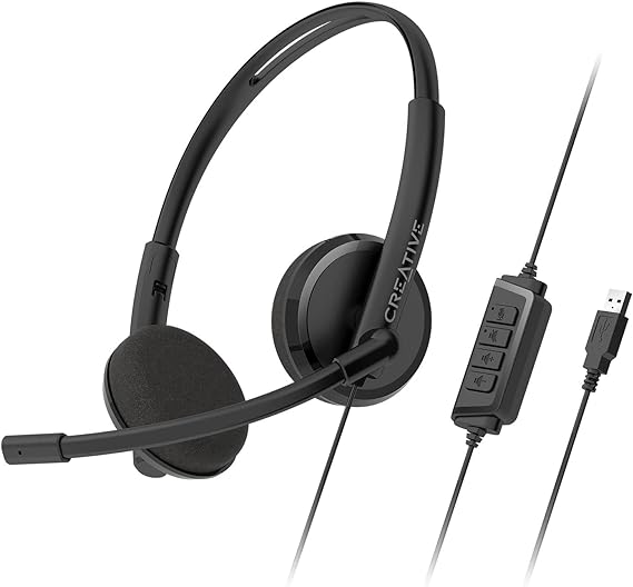 Creative HS-220 USB On-Ear Headset with Noise-Cancelling Condenser Boom Mic, Inline Mic Mute/Volume Control, Plug-and-Play for Video Calls