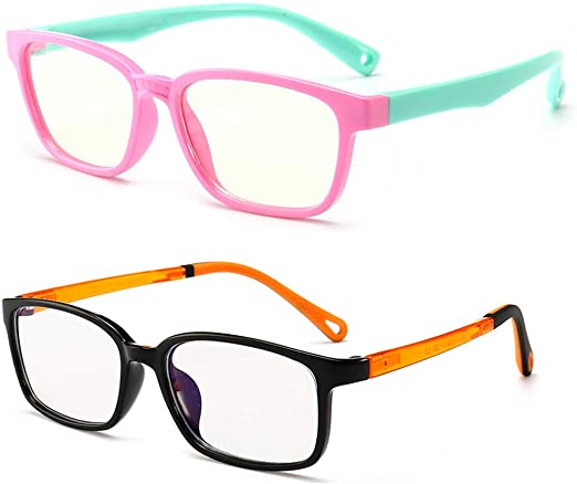 FOURCHEN Anti Blue Light Glasses for Kids Computer Glasses,UV Protection Anti Glare Eyeglasses Computer Glasses Video Gaming Glasses for Children (pinkgreen Black Orange)