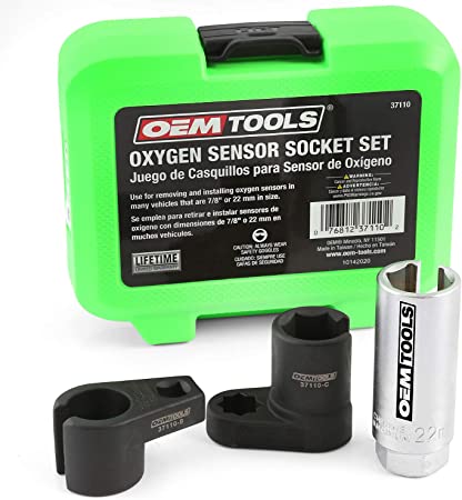 OEMTOOLS 37110 Oxygen Sensor Socket Set, 3 Piece, Remove & Replace Oxygen Sensors with 3 Variable Depth Sockets, 3/8 Drive, & One 1/2 Drive, Cutaway Slots Protect Sensor Wire, Universal Fit