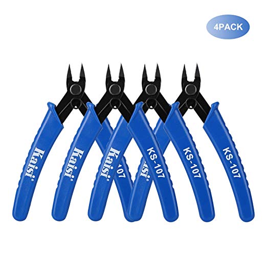 Kaisi KS-107 Wire Flush Cutter Internal Spring 5 Inch Precision Electronic Micro Shear Wire Cutters Wire Cutting Pliers Side Cutters Pliers, Blue - 4 Pack