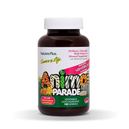 NaturesPlus Animal Parade Source of Life Children's Chewable Multivitamin - Watermelon Flavor - 180 Animal Shaped Tablets - Promotes Health and Wellbeing - Vegetarian, Gluten-Free - 90 Servings