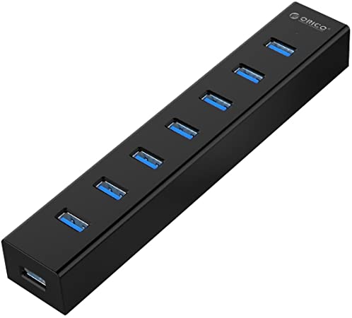 ORICO Powered USB 3.0 Hub 7-Port Data Splitter with 1m USB 3.0 Cable & 5V/2A AC Power Adapter for Mac Windows PC