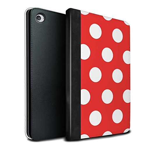 STUFF4 PU Leather Book/Cover Case for Apple iPad Mini 4 tablets / Red Design / Polka Dot Pattern Collection