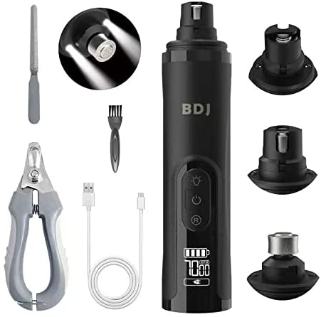 Dog Nail Grinder with 2 LED Lights - Upgraded 3-Speed Electric Rechargeable Pet Nail Trimmer with Clippers & Files Powerful Painless Paws Grooming & Smoothing for Small Medium Large Dogs & Cats（Black)