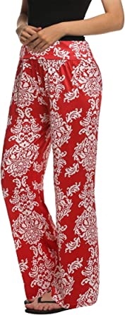 ACEVOG Damask Palazzo Pants Women Wide Leg Elastic Waist Print Long Trouser