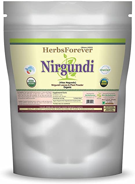 Nirgundi Powder (Leaves, Plant) (Vitex Negundo) (Ayurvedic Formulation) (Ayurvedic Herbs from Natural Habitat) 16 Oz, 454 GMS 2X Double Potency