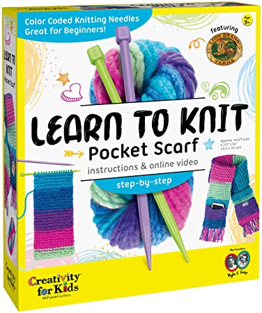 Creativity for Kids Learn to Knit Pocket Scarf - DIY Knitting Kit for Beginners, Kids Craft Kit