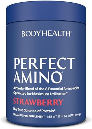 BodyHealth PerfectAmino Powder Mixed Berry (120 Servings) Best Pre/Post Workout Recovery Drink, 8 Essential Amino Acids Energy Supplement with 50% BCAAs, 100% Organic, 99% Utilization