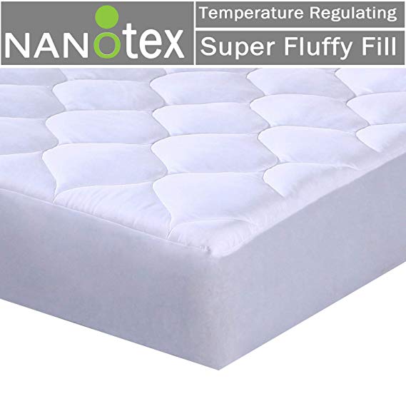 Quilted Fitted Mattress Pad Featuring Nanotex Coolest Comfort Temperature Regulating Cooling Technology. Super Soft SPA Grade Microfiber. Guaranteed to Fit Up to 18 Inch Mattress (King Size)