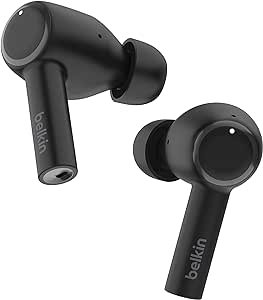 Belkin SoundForm™ Pulse Noise Cancelling Earbuds, Wireless Ear Buds with Wireless Charger Case & Three Microphones per Earbud - IPX5 Water Resistant Bluetooth Headphones for iPhone & Samsung - Black