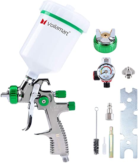 Voilamart LVLP Gravity Feed Air Spray Gun 1.3mm Paint Sprayer Airbrush Painting Tool Kit with 600ml Cup