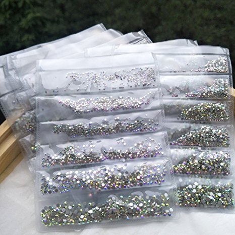 1728pcs Nail Crystals AB Nail Art Rhinestones Round Beads Top Grade Mix 1.3mm-2.8mm Flatback Glass Charms Gems Stones for Nails Decoration Crafts Eye Makeup Clothes Shoes SS3 4 5 6 8 10, 288pcs Each