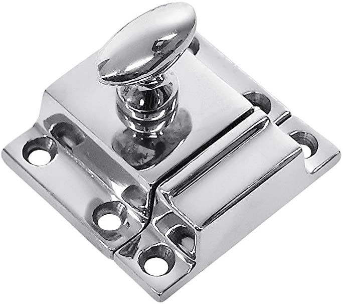 Small Cast Brass Cupboard Latch with Oval Turn Piece in Polished Chrome