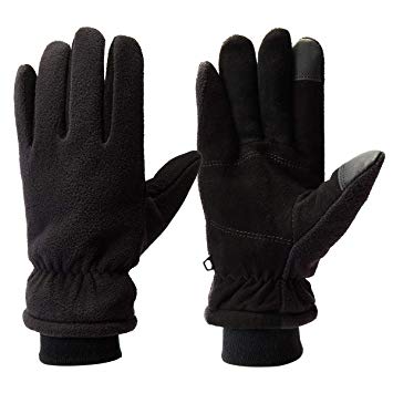 Metog Unisex Winter Deerskin Suede Leather Touch Screen Mittens Fluffy Polar Fleece Windproof Warm Gloves Black M, Medium