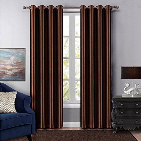 Dreaming Casa Grommet Top Solid Blackout Curtain Drapes Treatment Chocolate One Panel 72" W x 63" L