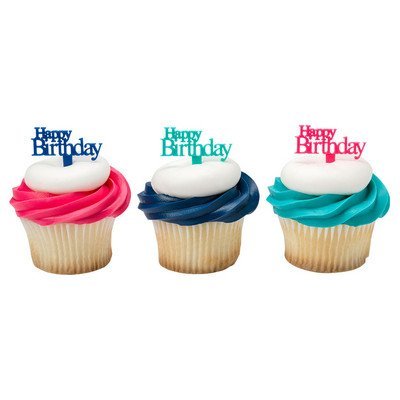 Happy Birthday Script Cupcake Picks - 24 pc