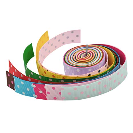 YazyCraft Multi-colored Polka Dot 7/8 inch Ribbons 10 rolls