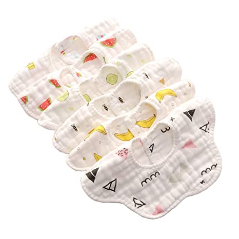 MERLINAE 360 Rotate Cotton Baby Bandana Drool Bibs for Boys and Girls,6 Pack Soft Bibs with Snaps