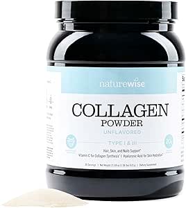 NatureWise Collagen Peptides Powder with Hyaluronic Acid and Vitamin C - Unflavored Collagen for Women & Men - Type I & III for Hair, Skin, & Nails - Sugar-Free, Gluten-Free, Dairy-Free - 30 Servings