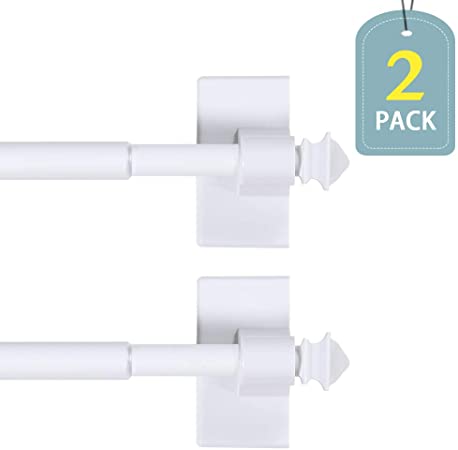 H.VERSAILTEX Magnetic Curtain Rods for Metal Doors Multi-Use Rods for Small Windows Cafe Sidelight and Iron Steel Places, Tool Free with Square Finials (2 Pack, Adjust from 16 to 28 Inch, White)