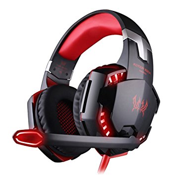 BENGOO Gaming Headset Comfortable 3.5mm Stereo Over-ear Headphone Headband with LED Lighting for PC Computer Game With Noise Isolation & Volume Control - Red