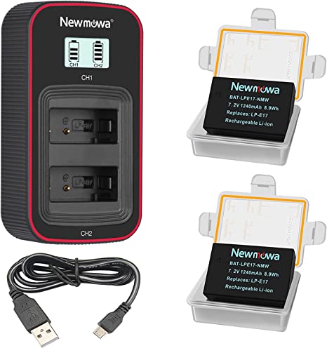 Newmowa LP-E17 Replacement Battery (2 Pack) and Smart LCD Display Dual USB Charger Kit for Canon LP-E17 and Canon EOS M3 M5 M6 M6 Mark II EOS RP 77D 200D 250D 750D 760D 800D Rebel SL3 T6i T6s T7i