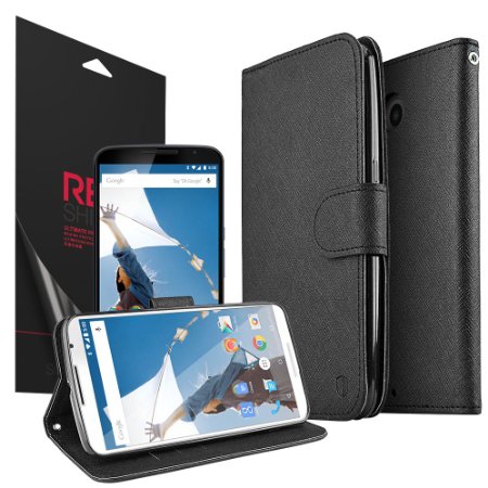 Nexus 6 Case, REDShield® [Midnight Black] [HD Screen Protector] **NEW** Flip Wallet Case with ID Slots, Stand Feature, and Magnetic Flap Closure for Motorola Google Nexus 6 (2014)