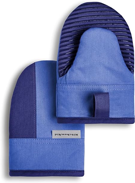 KitchenAid Beacon Two-Tone Non-Slip Mini Oven Mitt Set, Blue Corn/Cobalt, 5.5"x8", 2 Piece