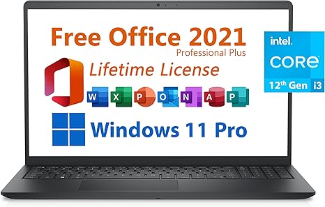 Dell 2024 Inspiron 15 Business Laptop, Free Microsoft Office 2021 with Lifetime License, 15.6" FHD 1920 x 1080, Intel 6-Core i3-1215U 4.4 GHz, 8GB DDR4 RAM, 512GB PCIe SSD, Windows 11 Pro, Black