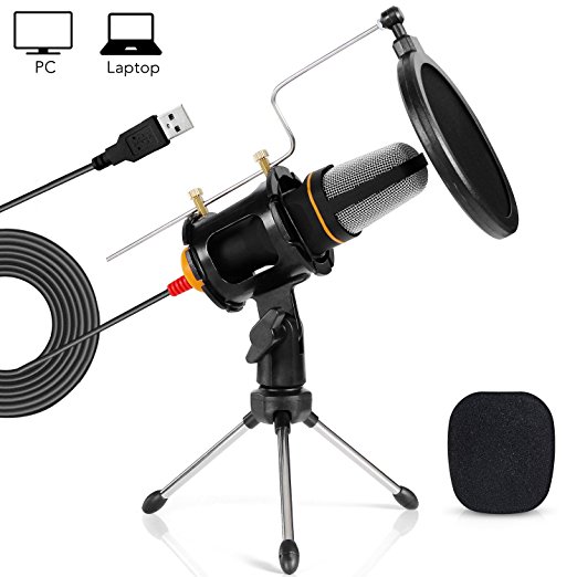 TONOR PC Microphone USB Computer Condenser Studio Mic Plug & Play with Tripod Stand & Pop Filter for Chatting/Skype/Youtube/Recording/Gaming/Podcasting for iMAC PC Laptop Desktop Windows Computer